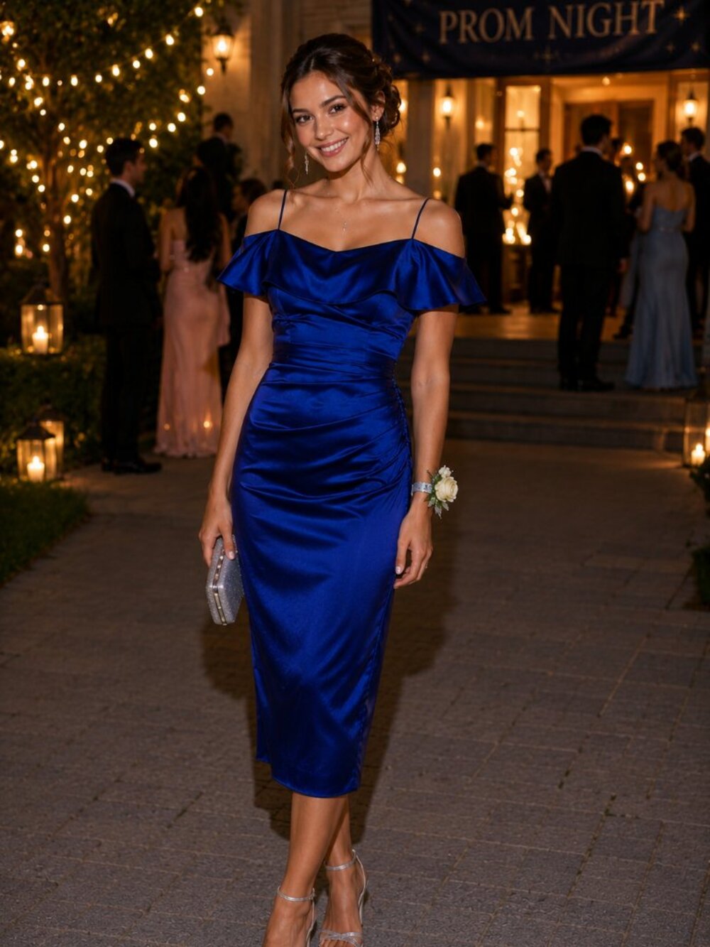 Betsy & Adam Women’s Ruched Satin Gown – Size 6 (Royal Blue)